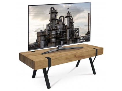 TV stolek, 120x40x40 cm, deska MDF, dekor divoký dub, kov - černý mat