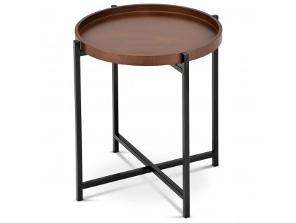 Odkládací stolek pr.50x50 cm, deska dřevo, moření ořech, kovové černé nohy