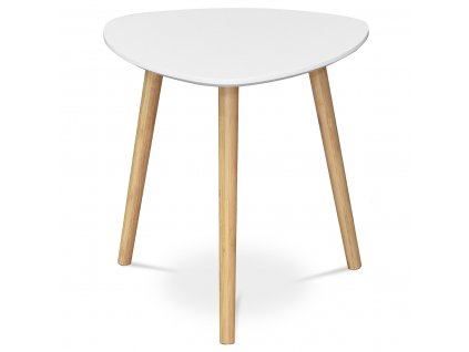 Stůl konferenční 40x40x40 cm, MDF bílá deska, nohy bambus přírodní odstín