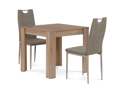 Jídelní set 1+2, stůl 80x80 cm, MDF dub sonoma, židle cappuccino látka a lak