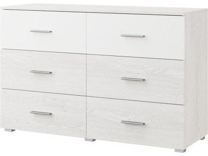 ESTEVAN komoda 6 zásuvek, bílá/light artwood