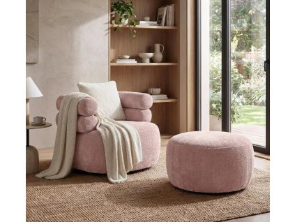 křeslo Nela s taburetem růžová