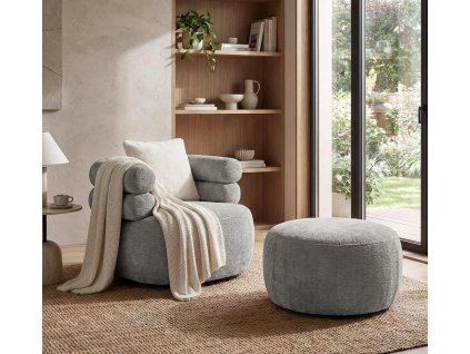 křeslo s taburetem Nela šedá