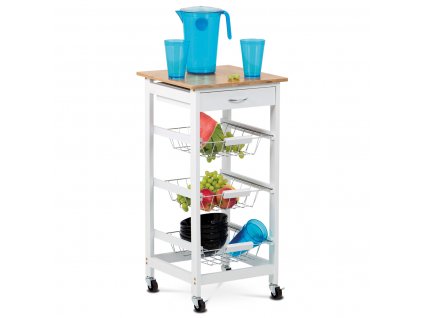 Servírovací stolek / regál na kolečkách s úložnými košíky, kostra MDF, vrchní deska bambus.