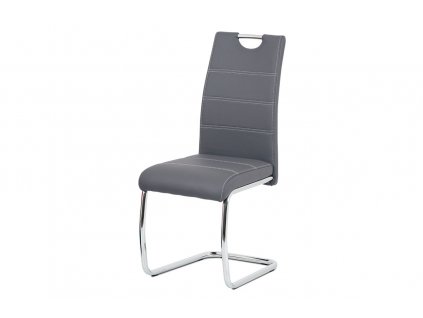 Jídelní židle, šedá, bílé prošití, kov chrom, HC-481 GREY