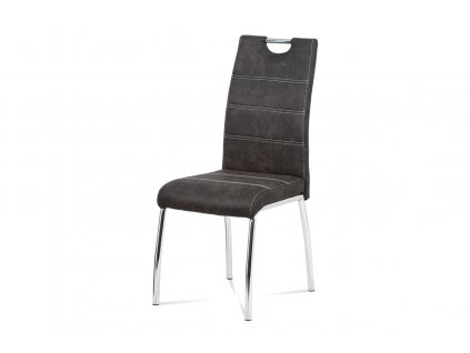 jídelní židle, látka šedá, bílé prošití / chrom, HC-486 GREY3