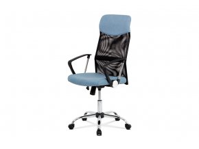 Kancelářská židle, KA-E301 BLUE, houpací mech., modrá látka + černá MESH, kovový kříž