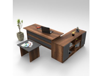 Kancelářský set se skříňkou ANGRI (odstín baroko/antacit)