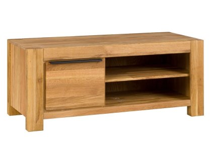 Televizní stolek z masivního dubu Kopenhagen M120 – moderní TV stolek se zásuvkou a policí, 125x50 cm