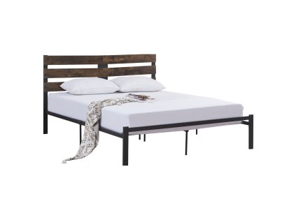 Manželská postel s roštem ANEYA  dub rustikal/kov (rozměr 160x200)