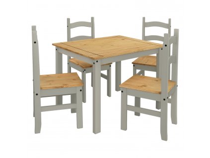 Stůl + 4 židle CORONA  161618s vosk/šedá