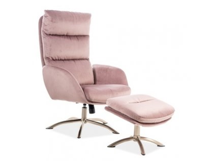 Čalouněné křeslo s podnožkou MONROE VELVET (provedení šedá/leštěná ocel)