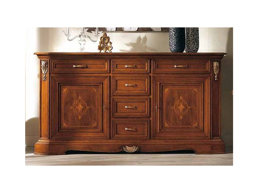 Vysoká komoda intarzie 222x118x58 cm VA1113 (Barva Akát vintage BT1551)