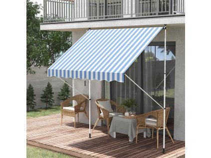 Výškově nastavitelná přenosná markýza vhodná na balkon 200 x 150 cm modrobílá