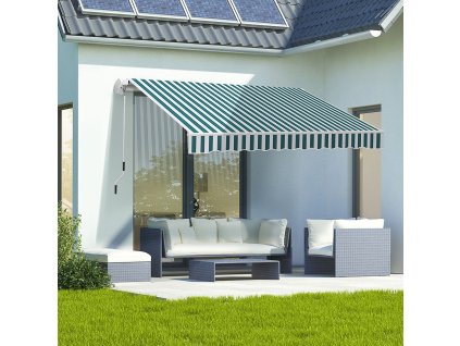 Stahovací markýza s klikou hliníková 395 x 245 cm zelnobílá
