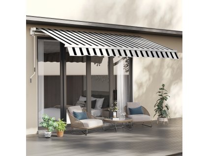 Stahovací markýza s klikou hliníková 395 x 245 cm modrobílá