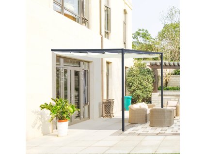 Kovová pergola ke zdi s plátěnou střechou 294 x 294 cm krémová