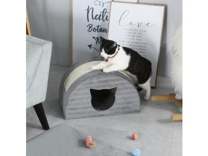 Pelíšek pro kočky se škrabadlem BOW 49 x 30 x 30 cm šedá