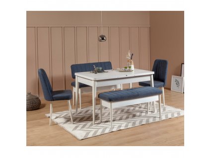 Jedálenský set stôl, stoličky VINA biela, modrá