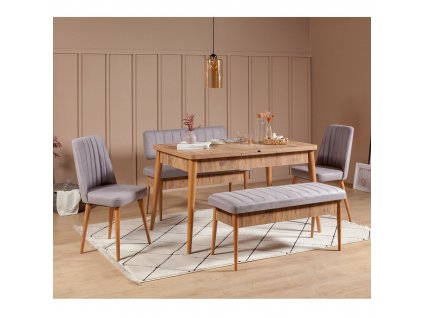 Jedálenský set stôl, stoličky VINA borovica atlantic, sivá