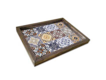 Dřevěný podnos MODRÁ MOZAIKA 30 cm