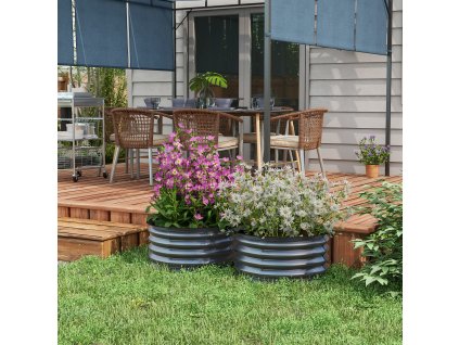 Sada 2 pruhových vyvýšených záhonů z oceli 60 x 30 cm černá