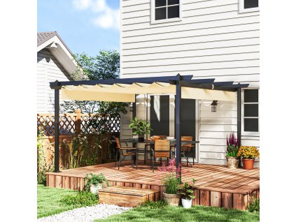 Hliníková pergola s nastavitelnou látkovou střechou 390 x 390 cm béžová