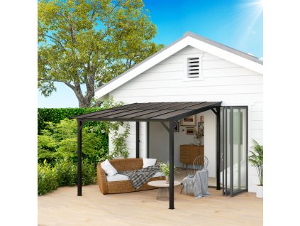 Kovová pergola  s polykarbonátovou střechou 306 x 258 x 294 cm tmavě šedá