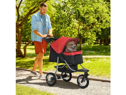 Kočárek pro psy do 10 Kg JOGGER se třemi koly skládací červená