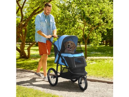 Kočárek pro psy do 20 Kg JOGGER se třemi koly skládací světle modrá
