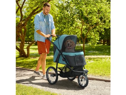Kočárek pro psy do 20 Kg JOGGER se třemi koly skládací tyrkysová