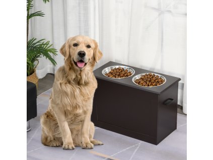 Stolek pro psy se 2 miskami a skříňkou 60 x 41 x 30 cm hnědá