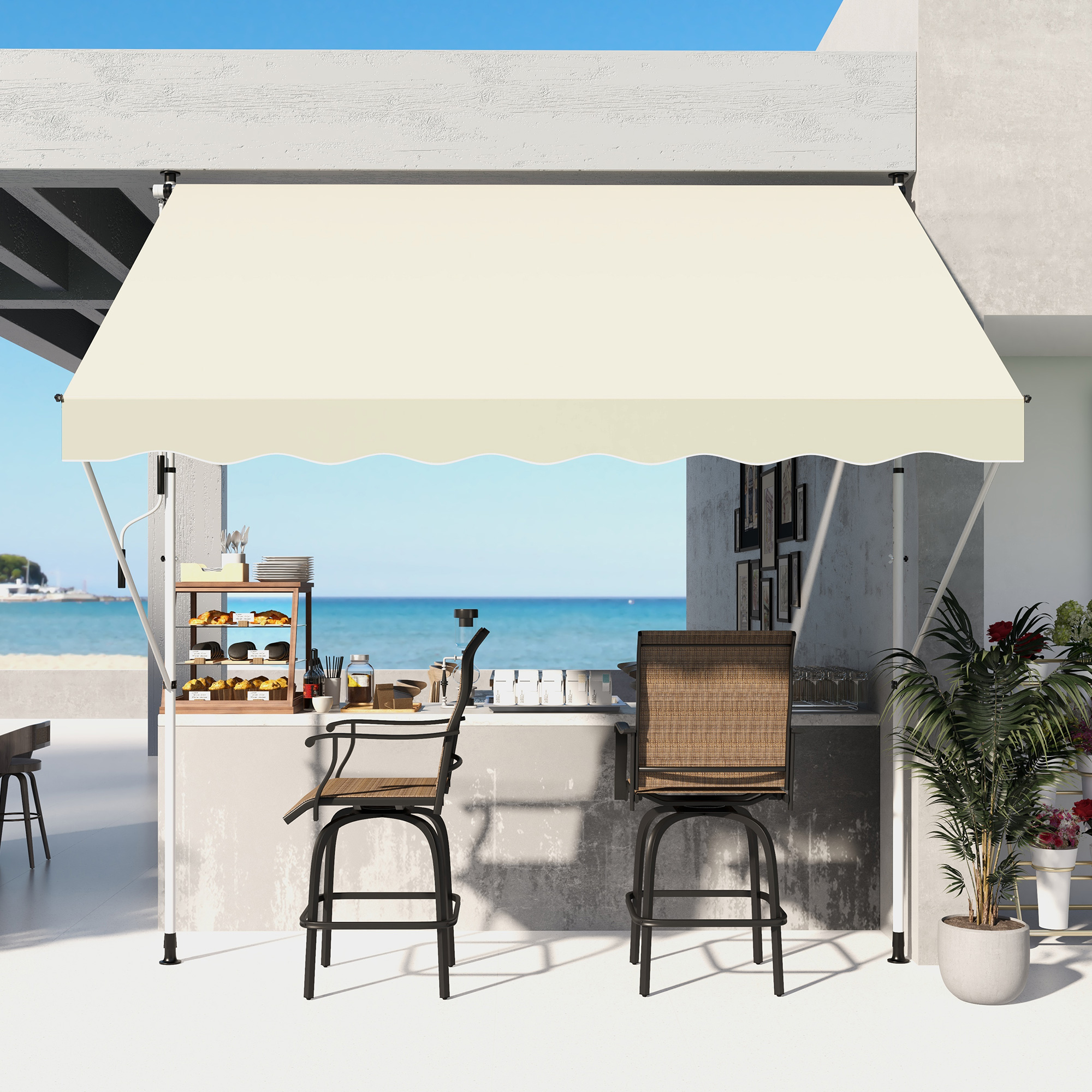 OUTSUNNY Výškovo nastaviteľná prenosná markíza vhodná na balkón 300 x 150 cm krémová