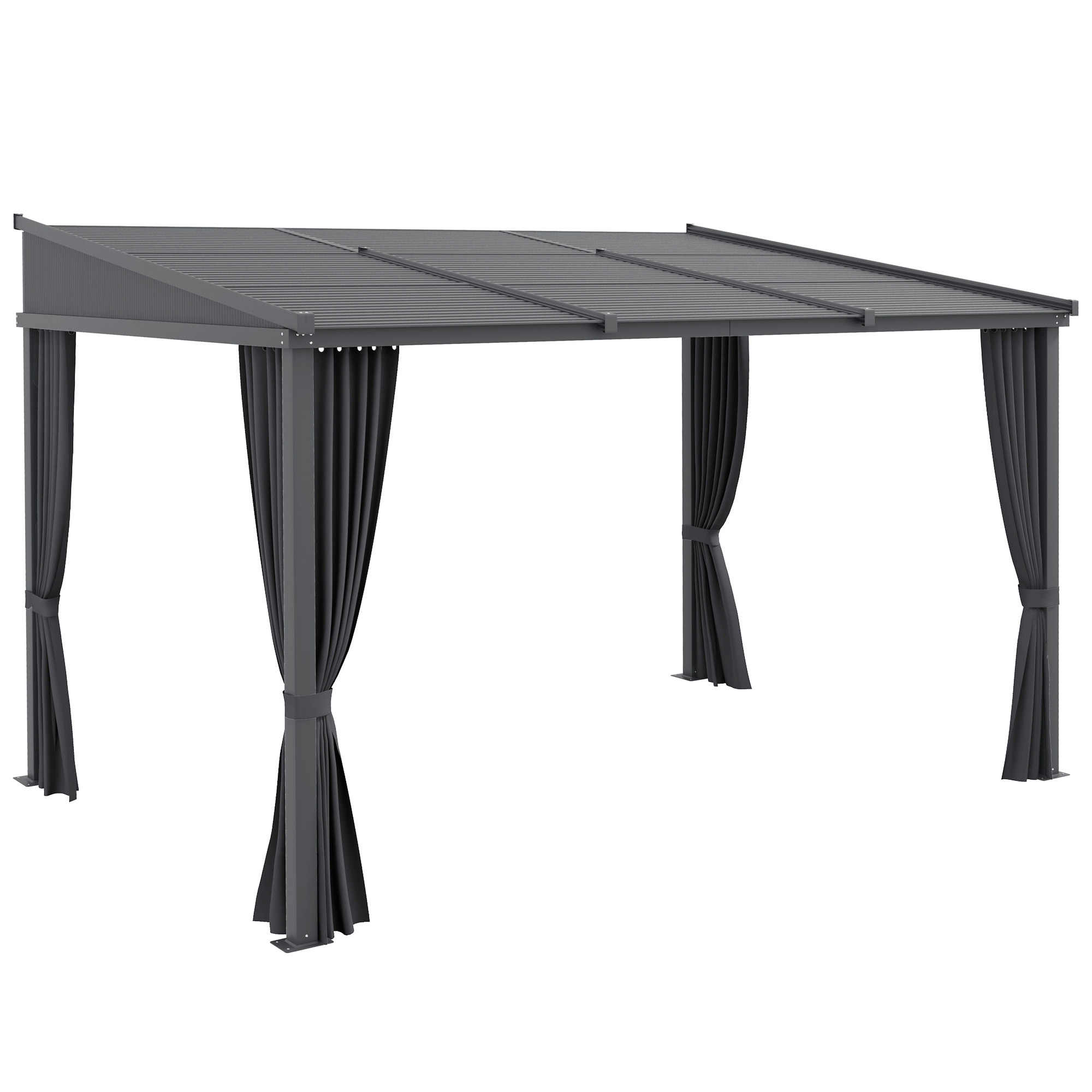 OUTSUNNY Kovová pergola s pevnou strechou a bočnými stenami z plátna 365 x 225 cm sivá