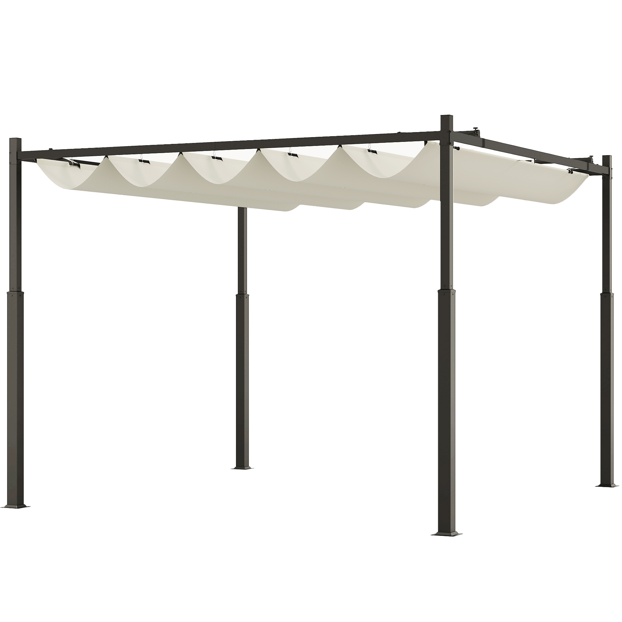 Samostatne stojaca kovová pergola so zaťahovacou plátennou strechou 300 x 300 cm biela