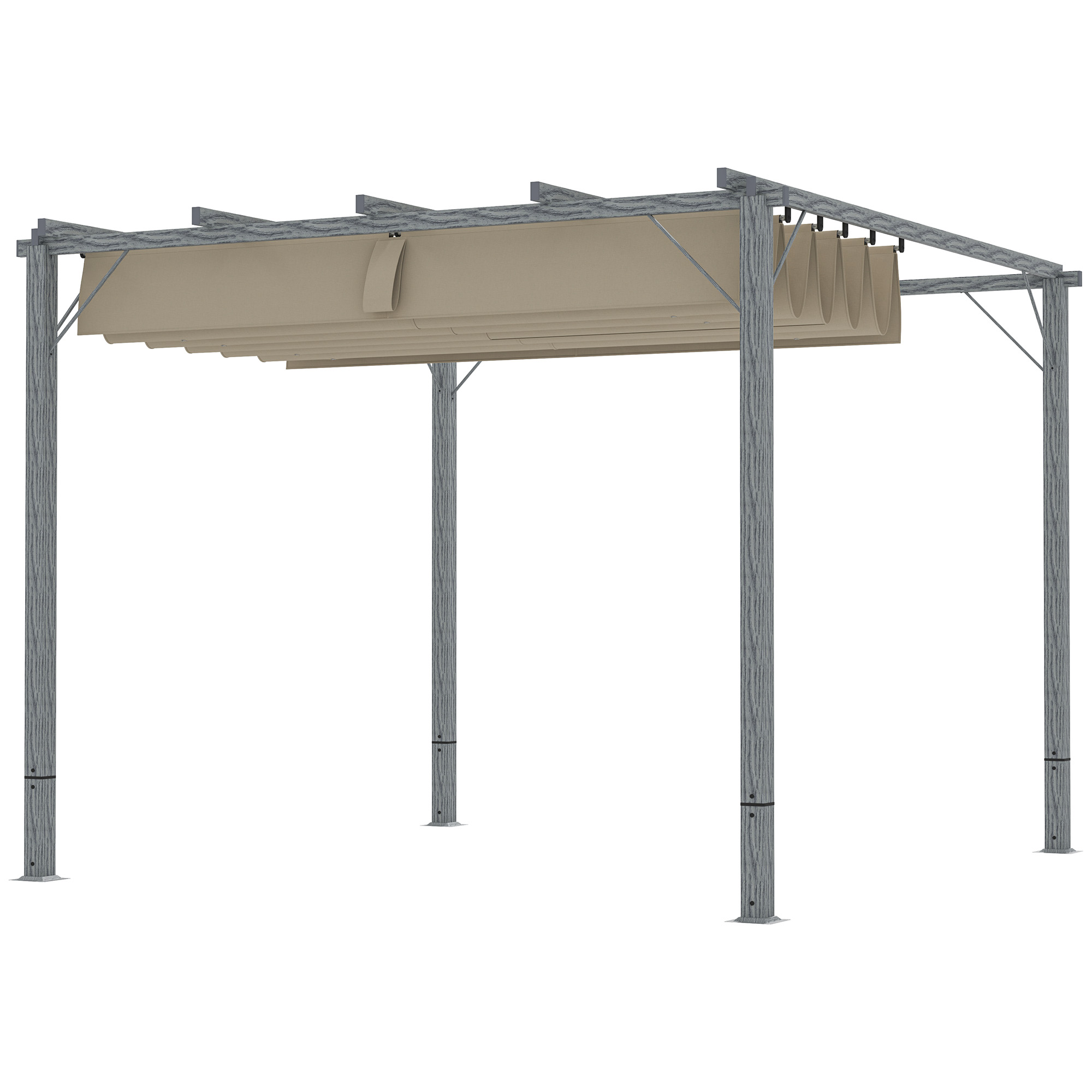 OUTSUNNY Voľne stojaca hliníková pergola so zaťahovacou plátennou strechou 296 x 299 cm sivá