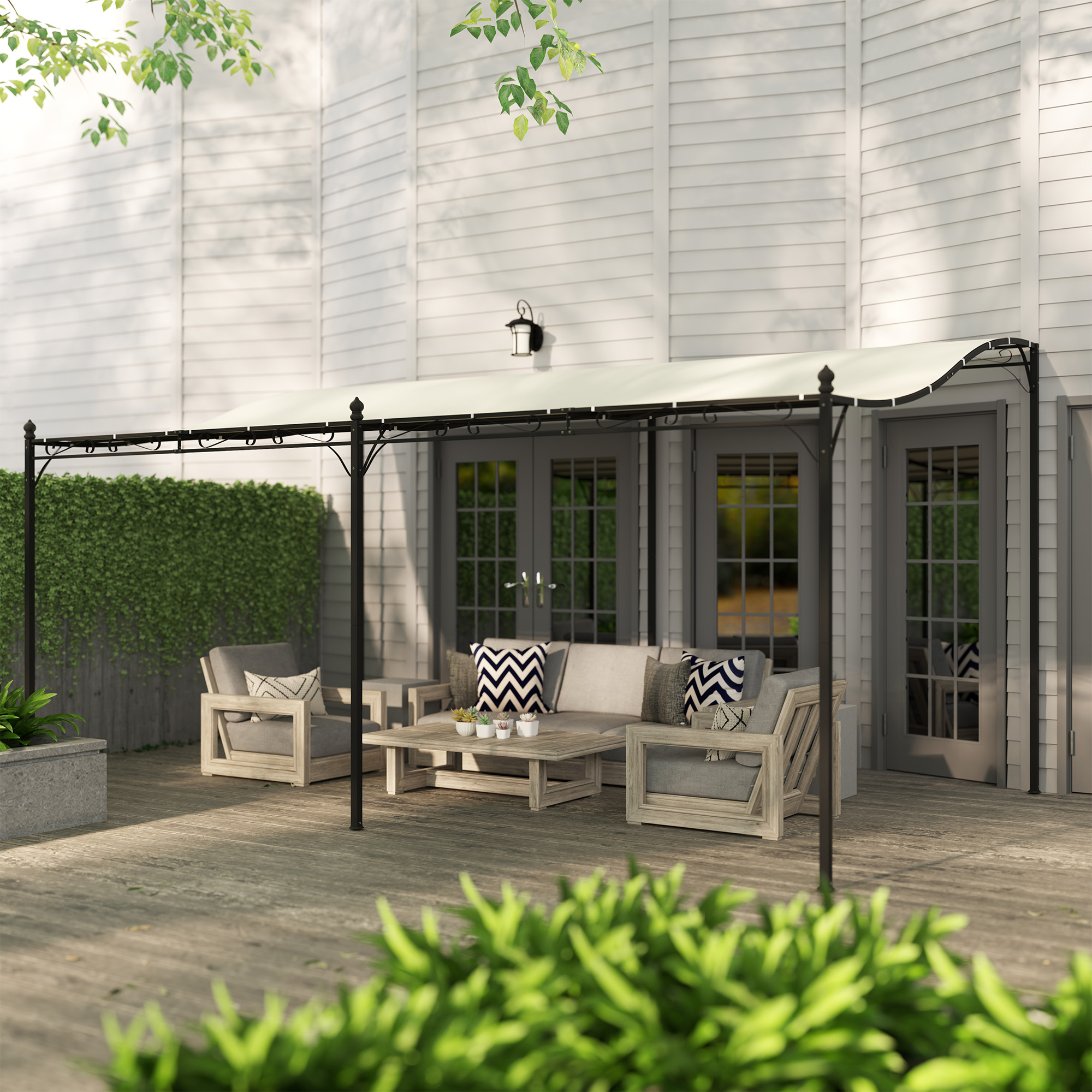 OUTSUNNY Voľne stojaca kovová pergola so sťahovacou plátennou strechou 491 x 298 cm krémová