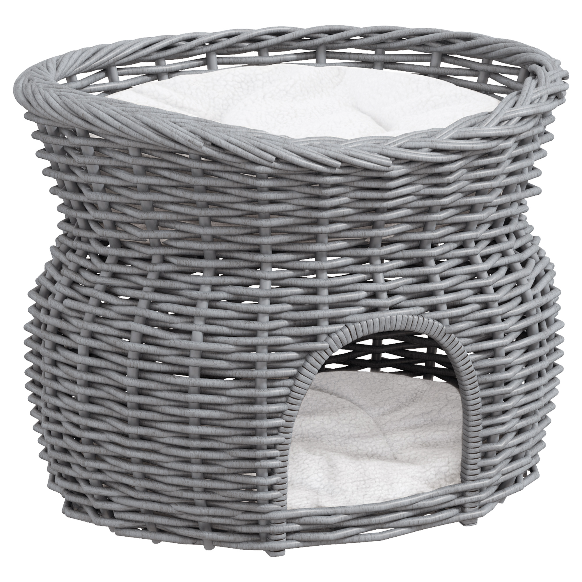 PAWHUT Vnútorný domček pre mačky s prístreškom a pelechom 56 x 37 x 40 cm sivý