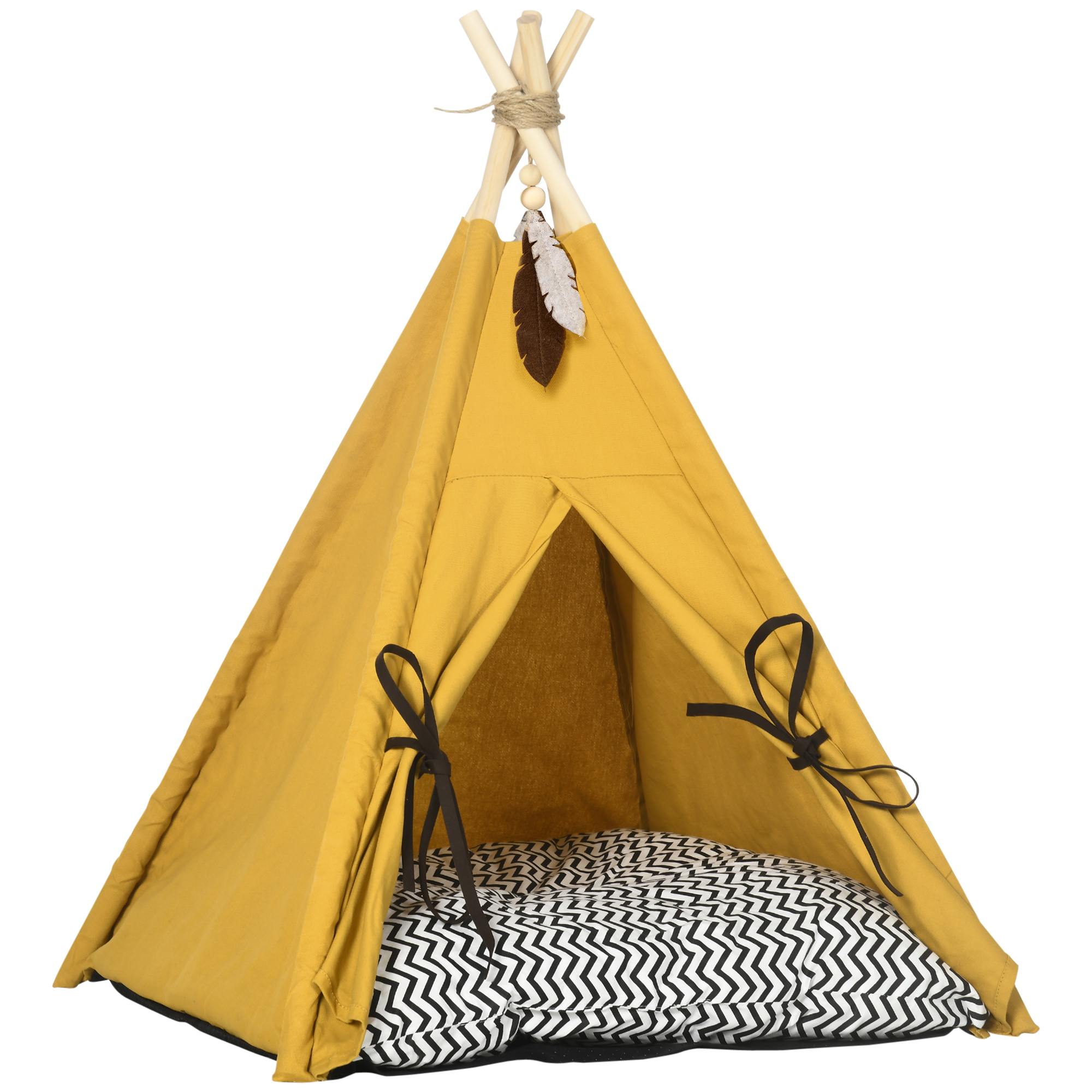 PAWHUT Pelech pre mačky TEEPEE 60 x 60 x 76 cm žltý
