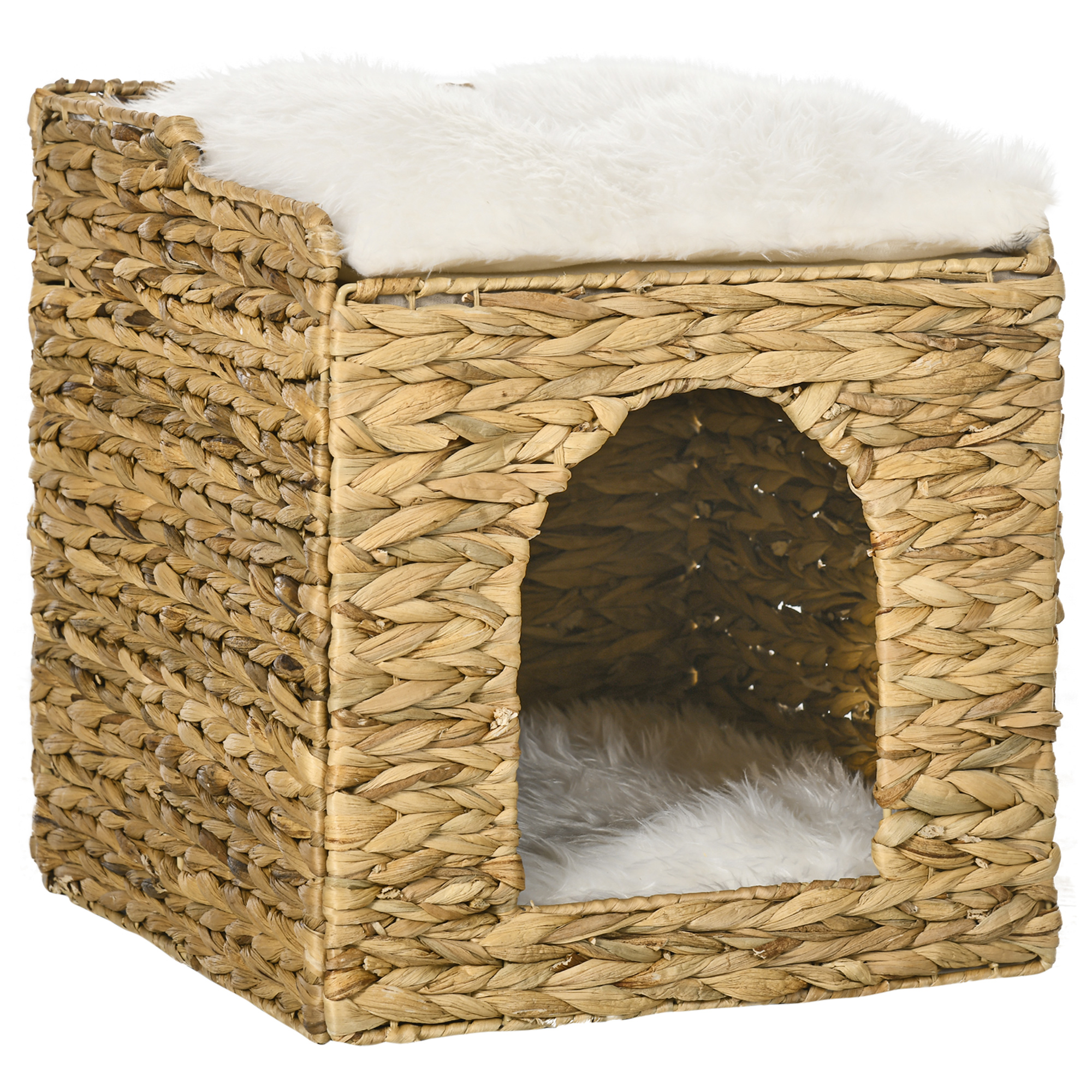 PAWHUT Mačacia podstielka RATTAN BOX 2 poschodia 38 x 38 x 41 cm prírodná