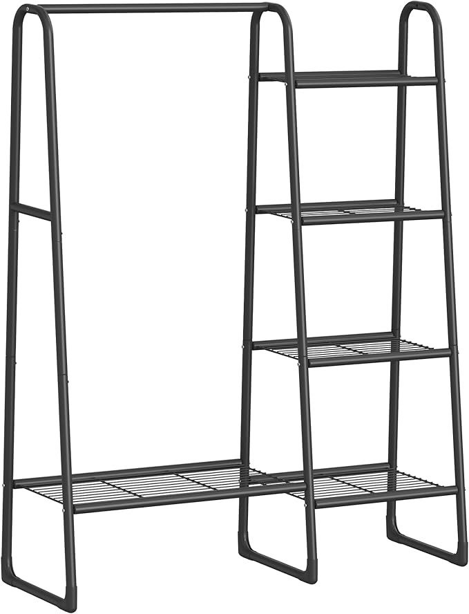 SONGMICS Vešiak na oblečenie s piatimi policami 102 x 153 cm, čierny