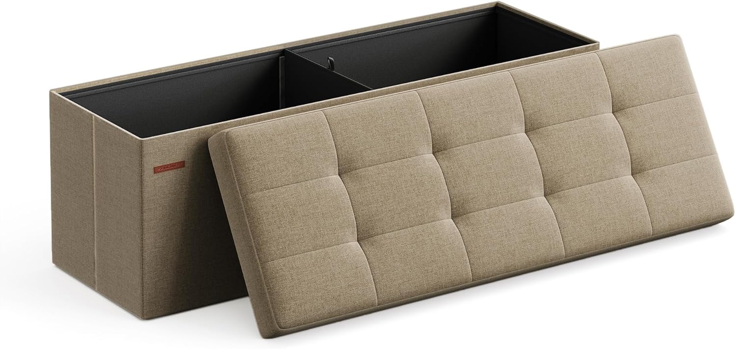 SONGMICS Stolička s úložným priestorom, 110 x 38 x 38 cm, béžová