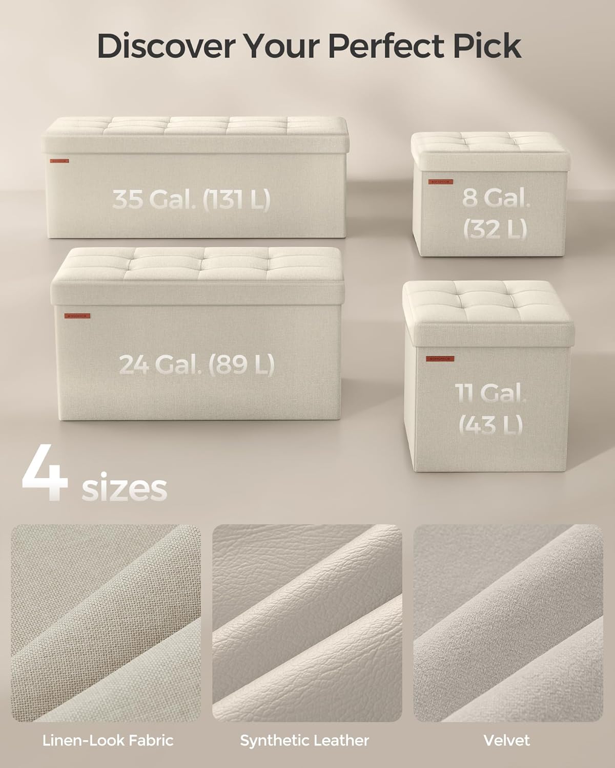 SONGMICS Stolička s úložným priestorom 110 x 38 x 38 cm béžová
