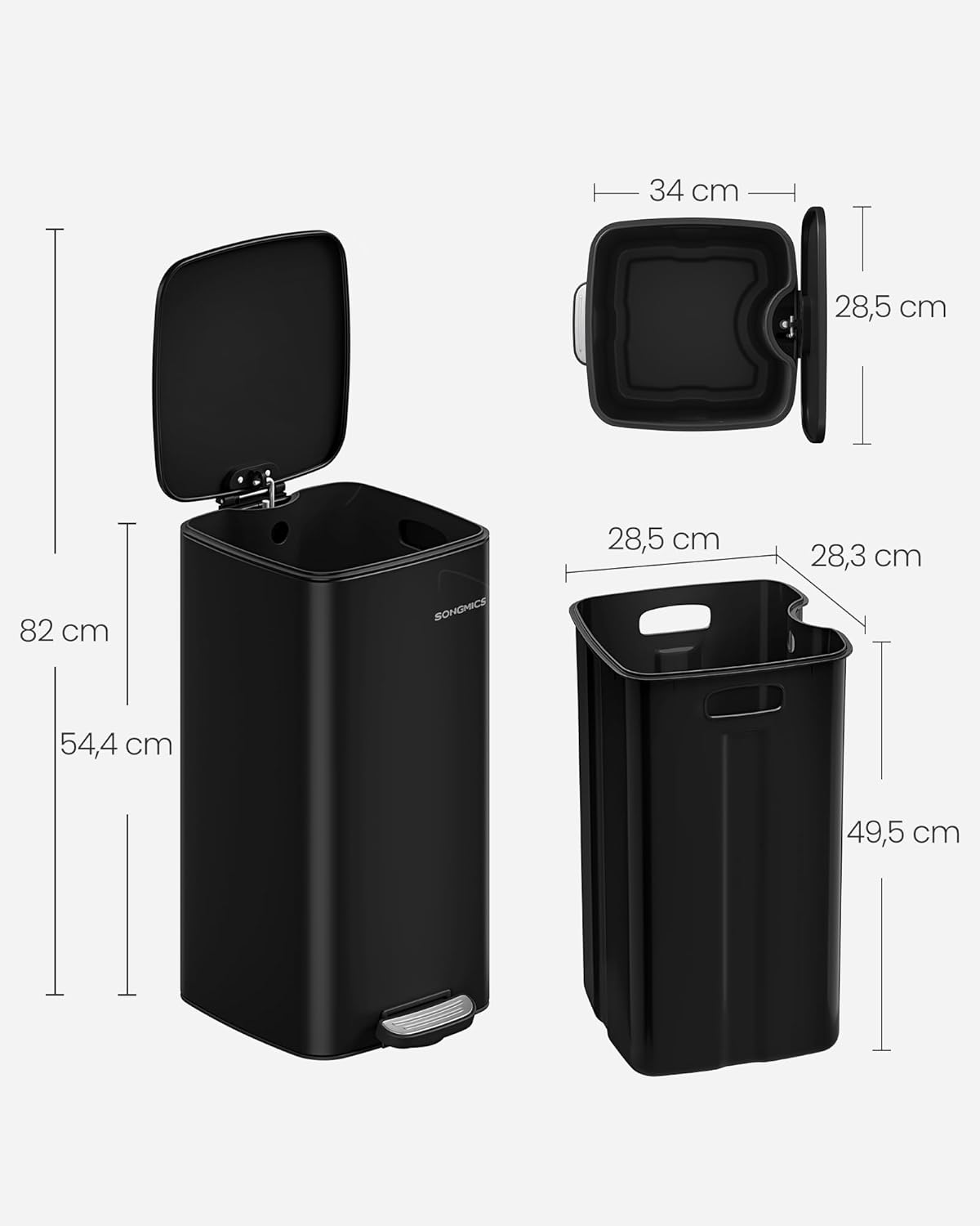 SONGMICS Odpadkový kôš, 30 l, čierny