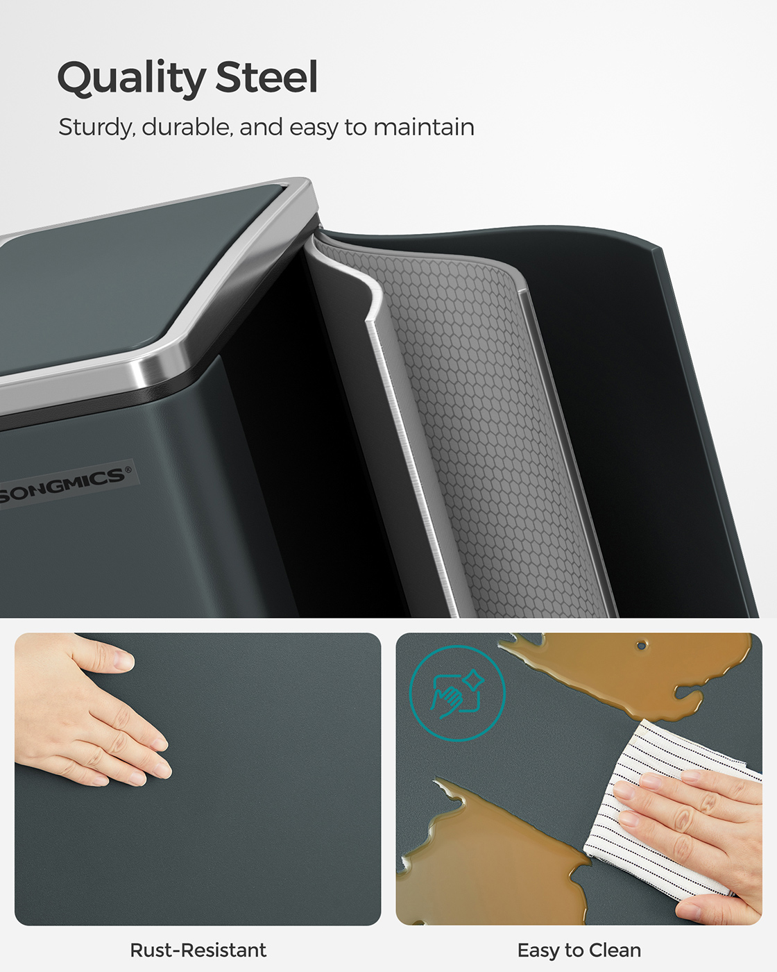 SONGMICS Kôš na triedený odpad 2 x 15 l sivý