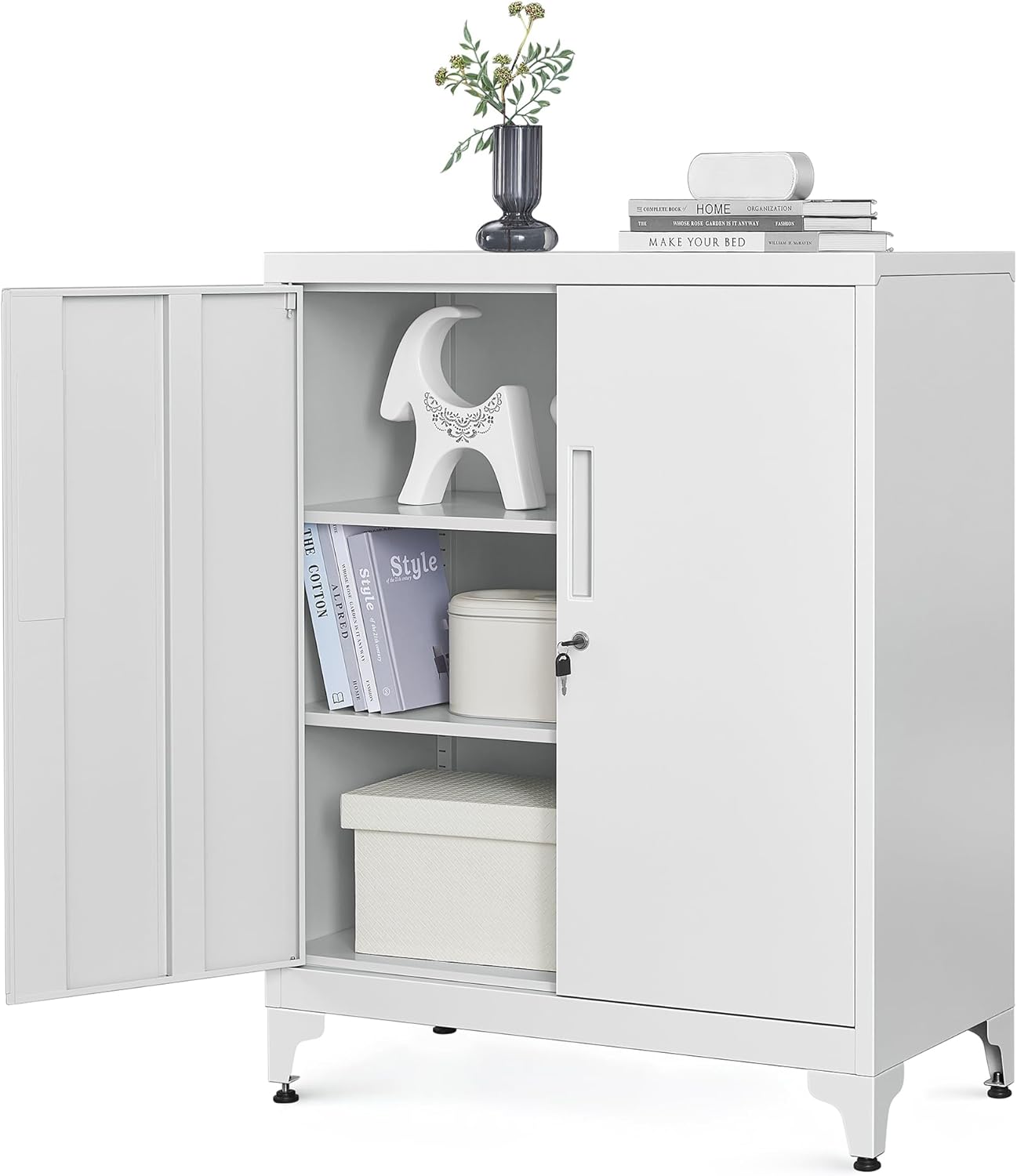 SONGMICS Kovová skrinka so zámkom 80 x 90 x 40 cm, biela