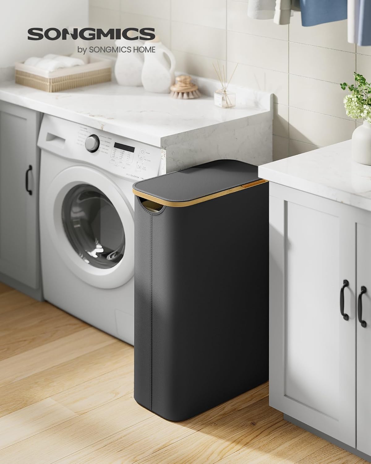 SONGMICS Látkový kôš na bielizeň 65 l čierny