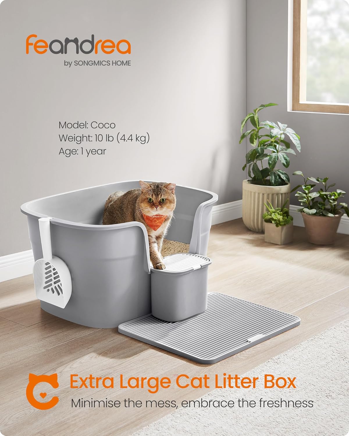 FEANDREA Vysoká mačacie toaleta s príslušenstvom sivá