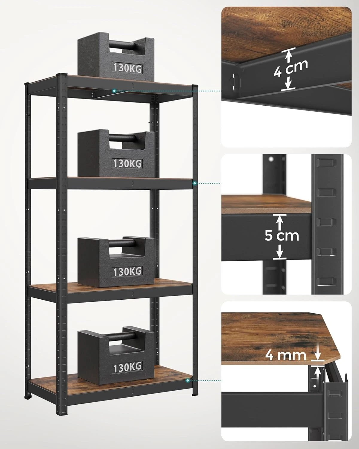 SONGMICS Oceľový regál s nosnosťou až 520 kg 80 x 160 x 40 cm hnedá čierna