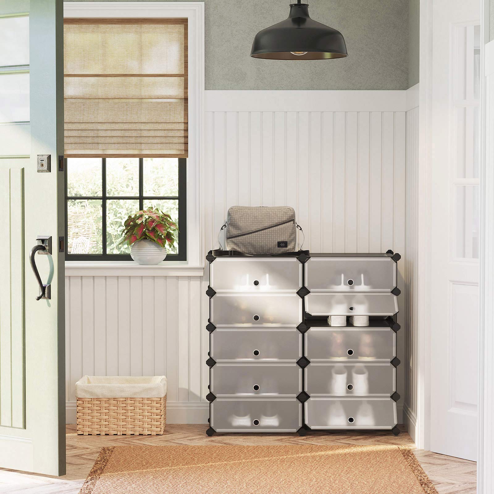 SONGMICS Modulárna botníková skriňa s 10 priehradkami 43 x 173 x 31 cm, biela a sivá